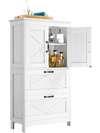 VEVOR Bathroom Floor Cabinet, 4-Tier, Wooden Storage Organizer with 2 Doors, 2 Drawers and Adjustable Shelf, Modern Home Furniture Freestanding Cupboard for Kitchen/Living Room/Entryway Use, White