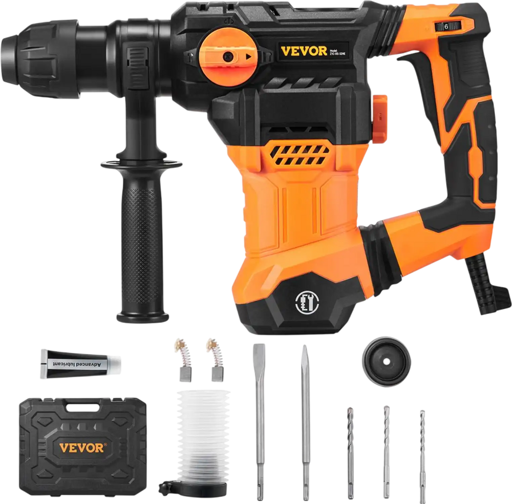 VEVOR 1-1/4 Inch SDS-Plus Rotary Hammer Drill, 13 Amp Corded Drills, Heavy Duty Chipping Hammers with Vibration Control & Safety Clutch, Electric Demolition Hammers Variable Speed, Power Tool For Conc