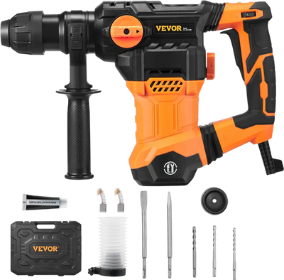 VEVOR 1-1/4 Inch SDS-Plus Rotary Hammer Drill, 13 Amp Corded Drills, Heavy Duty Chipping Hammers with Vibration Control & Safety Clutch, Electric Demolition Hammers Variable Speed, Power Tool For Conc