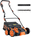 VEVOR 2-in-1 Electric Dethatcher and Scarifier, 16-Inch 15 Amp, Corded Lawn Dethatcher with 14.5-Gallon Thatch Collection Bag, 5-Position Depth Adjustment, Walk Behind Machine for Garden Yard Grass