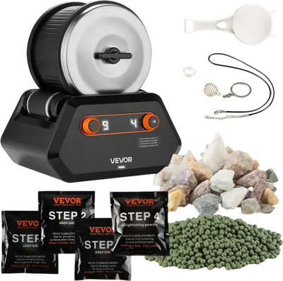 Vevor Rock Tumbler Kit 3 lbs 4-Speed 9-Day Timer Gemstone Polishing Kit New