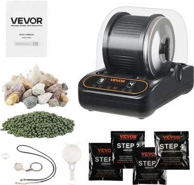Vevor Rock Tumbler 3 lbs Quiet Rock Polishing Kit with 4-Speed Adjustment and 1-9 Day Timer New