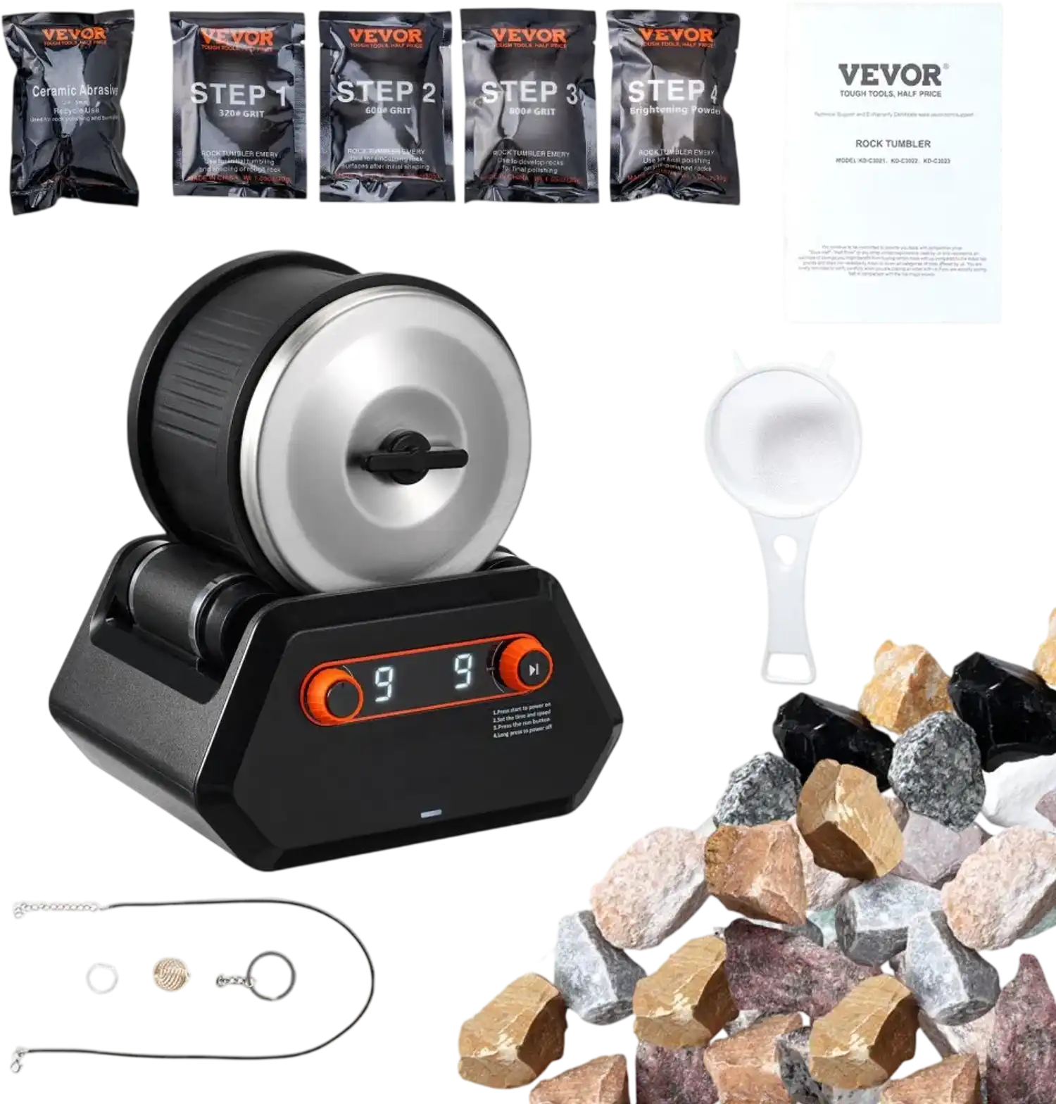 Vevor Rock Tumbler 4 lbs Polishing Kit with 9 Speeds and 9-Day Timer New