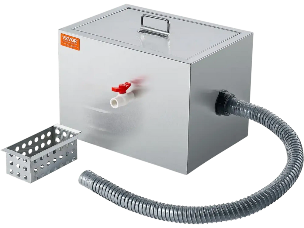 VEVOR Commercial Grease Trap, 8 LBS Grease Interceptor, Side Inlet Interceptor, Under Sink Stainless Steel Grease Trap, 2.8 GPM Waste Water Oil-water Separator, for Restaurant Canteen Home Kitchen