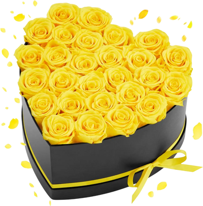 Vevor Preserved Flowers 27-Rose Yellow Heart-Shaped Box Eternal Bouquet New