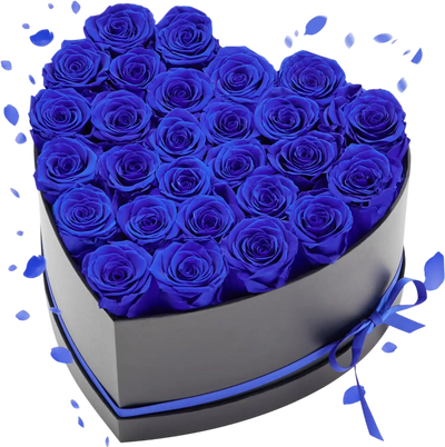 Vevor Preserved Roses 27-Rose Heart-Shaped Royal Blue Forever Flowers Gift Box New