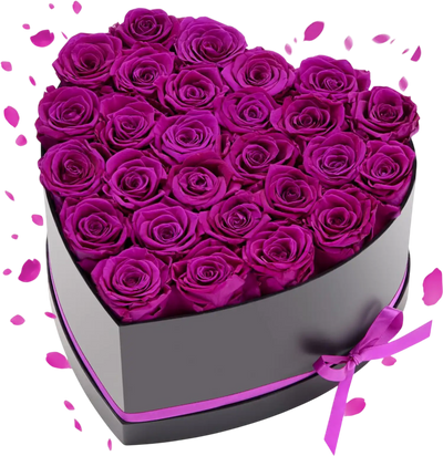 Vevor Forever Flowers 27-Piece Preserved Roses Heart-Shaped Box Purple New