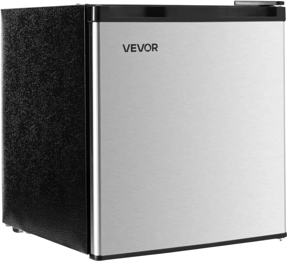 VEVOR Mini Fridge, 1.6 Cu.Ft, Single Door Compact Refrigerator, Adjustable Temperature, Metal Shelf, Energy Efficient Small Refrigerator, Reversible Door, Low Noise, for Bedroom, Office, Stainless