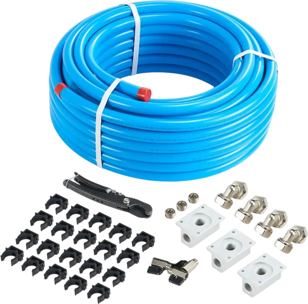 VEVOR Air Compressor Line Kit, 100FT x 3/4", HDPE-Aluminum Compressed Air Piping System, Leak-Proof, Pressure-Resistant & Easy-to-Install, Compressed Air Line Tubing Kit for Garages Workshops, Blue