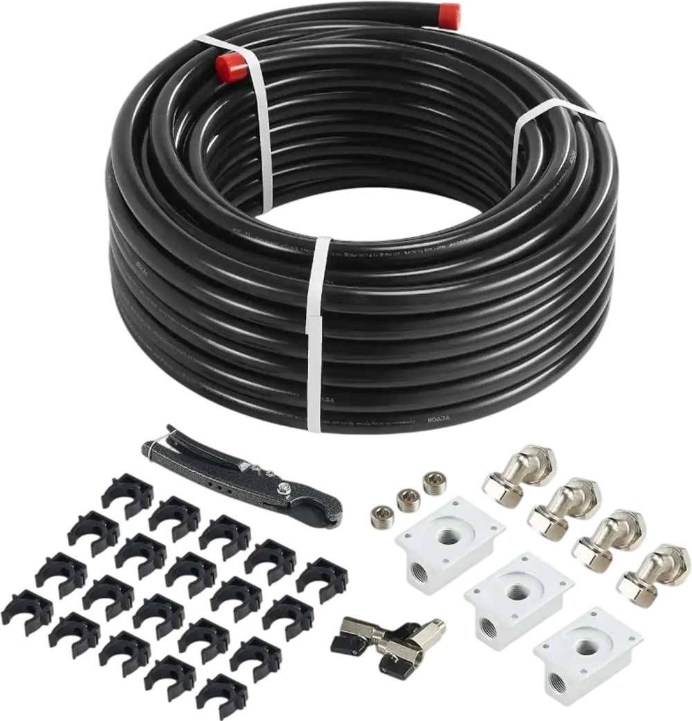 VEVOR Air Compressor Line Kit, 100FT x 3/4", HDPE-Aluminum Compressed Air Piping System, Leak-Proof, Pressure-Resistant & Easy-to-Install, Compressed Air Line Tubing Kit for Garages Workshops, Black