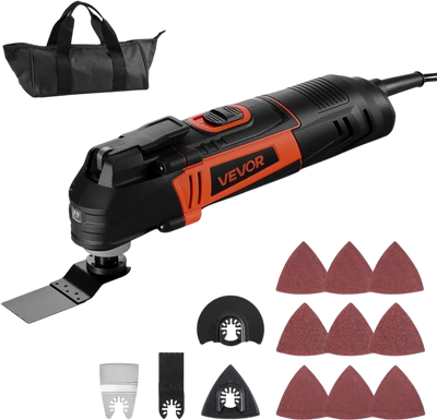 VEVOR Multitool Oscillating Tool, 3Amps Corded Oscillating Multi Tool with 6 Variable Speeds 15000 - 22000 OPM, 3.2° Oscillating Angle, 13PCS Saw Accessories, LED Work Light & Tool Bag