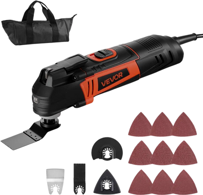 VEVOR Multitool Oscillating Tool, 4Amps Electric Oscillating Multi Tool Corded with 6 Variable Speeds 7000 - 19000 OPM, 3.2° Oscillating Angle, 13PCS Saw Accessories, LED Work Light & Tool Bag