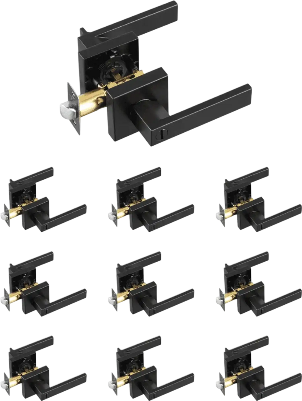 VEVOR Privacy Door Handle, 10 Pack Matte Black Door Lever, Left or Right Handing Reversible Lever with Keyless Lock, 45° Rotation to Open, Universal Square Interior for Bedroom and Bathroom Doors