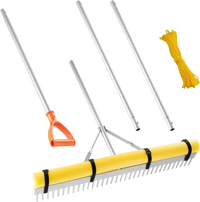 VEVOR Landscape Rake, 36 inch Wide Head 102 inch Handle, Large Heavy Duty Aluminum Landscaping Leaf Rake Tool, Asphalt Level for Loosening Soil, Garden & Yard, Pond Gravel & Beach Lawn Care, 52ft Rope