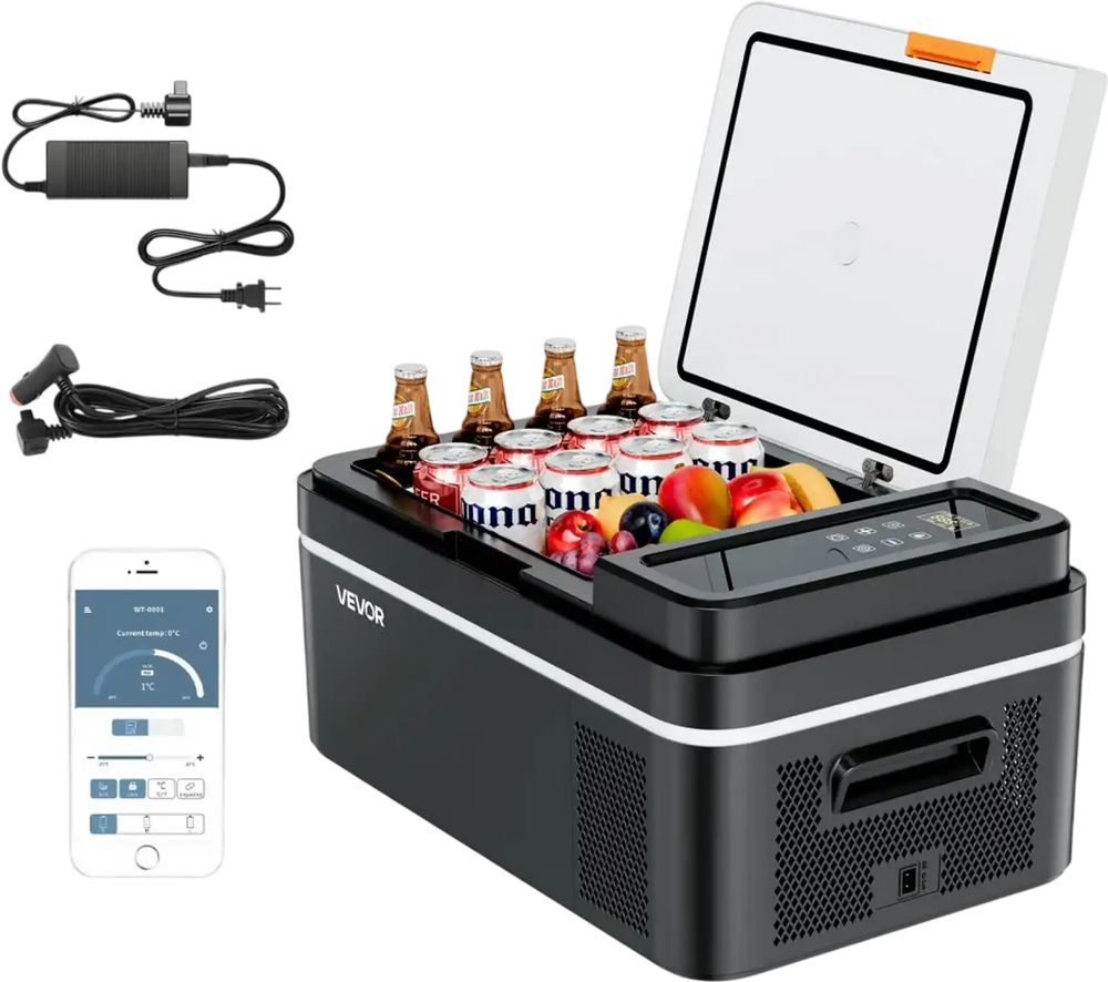 VEVOR Car Refrigerator, DC 12/24V AC100-240V Compressor Electric Cooler, -4°F to 68°F Car Fridge with APP Control, 21 QT Cars Freezer for RVs, Campsites, Boats, Camping, Fishing, 60W Portable Freezer