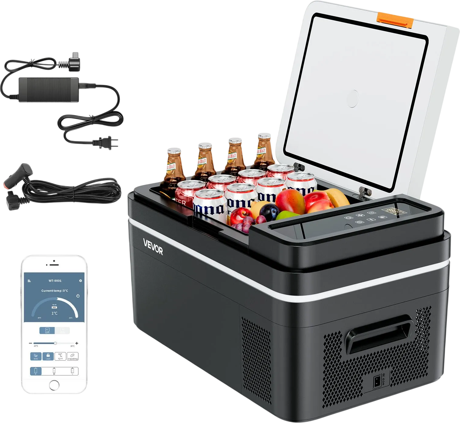 Vevor Car Refrigerator 23 Qt. -4°F to 68°F Single Zone with App Control DC 12/24V AC 100-240V New