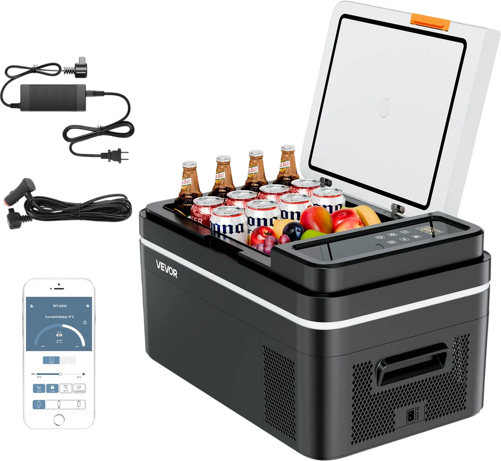 VEVOR Car Refrigerator, DC 12/24V AC100-240V Compressor Electric Cooler, -4°F to 68°F Car Fridge with APP Control, 23 QT Cars Freezer for RVs, Campsites, Boats, Camping, Fishing, 45W Portable Freezer