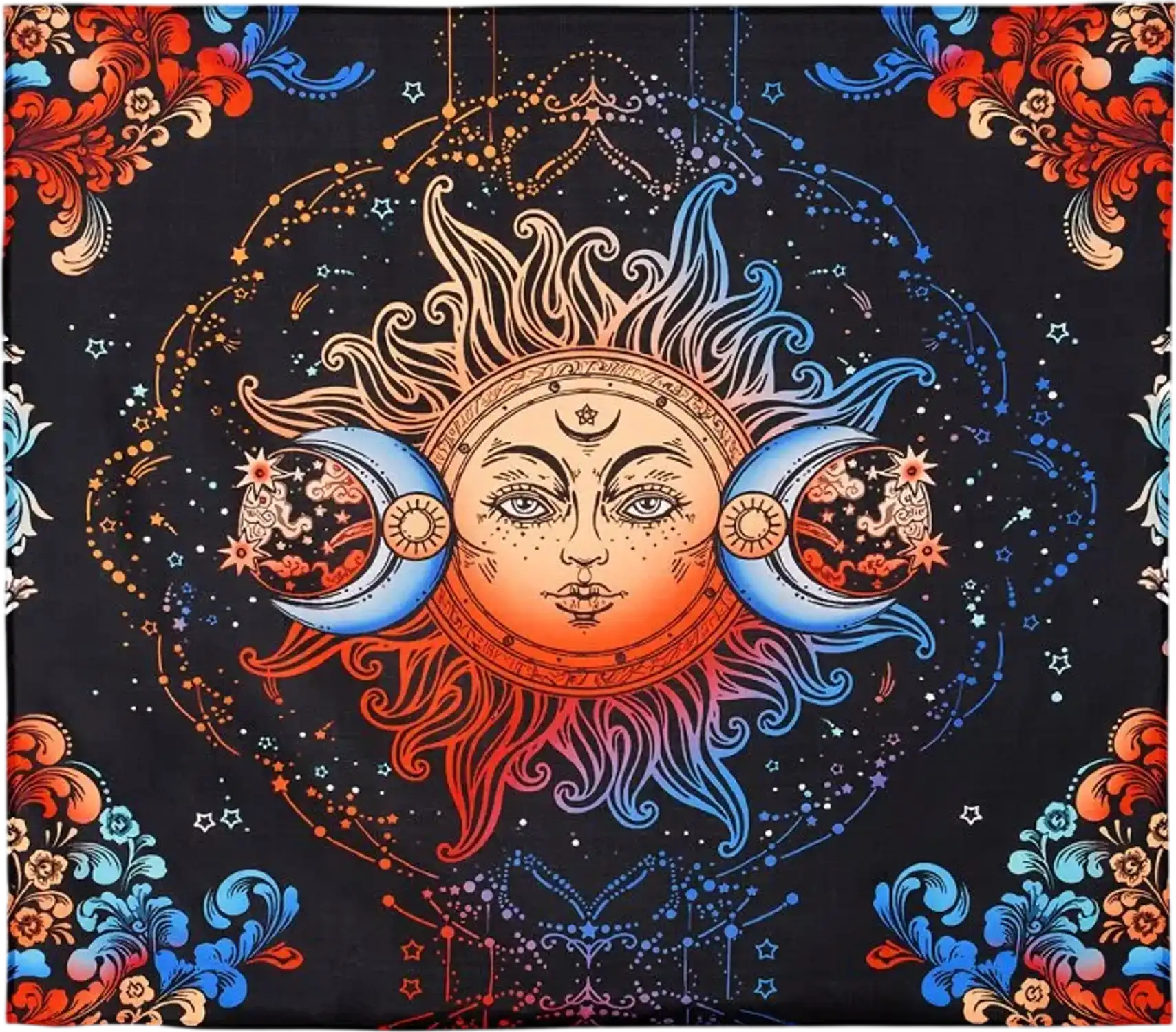 Vevor Tapestry Sun and Moon Psychedelic Mystic Floral Vintage Wall Blanket 50.39