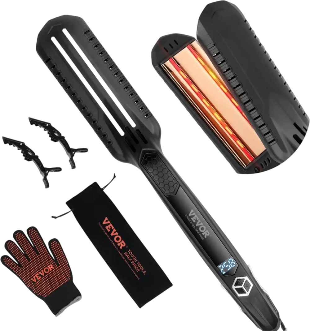 VEVOR Hair Straightener, 1.5-inch Titanium Flat Iron, Dual Infrared Hair Straightener Flat Iron with LCD Display and 19 Temp Levels - 210°F to 450°F, Fast Heating Hair Iron for Salon Home Travel Use