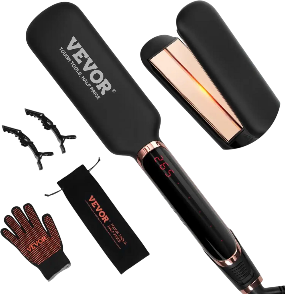 VEVOR Titanium Hair Straightener, 2-inch - Features Infrared, Negative Ions, Dual Voltage (110V/240V), LCD Screen & 11 Temperature Settings, Ideal for Salon, Home & Travel