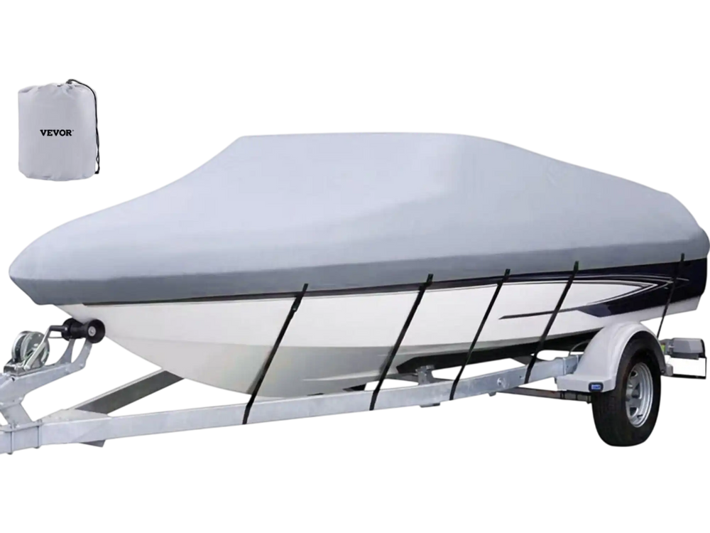 VEVOR Waterproof Boat Cover, 14'-16' Trailerable Boat Cover, Beam Width up to 90" v Hull Cover Heavy Duty 600D Marine Grade Polyester Mooring Cover for Fits V-Hull Boat with 5 Tightening Straps