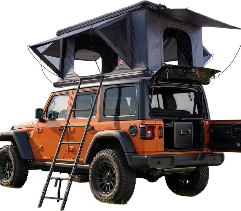 VEVOR Rooftop Tent Hard Shell, 2-3 Person Aluminum Roof Top Tent Hardshell with Tri-Color LED Light, Thick Mattress & 2 Windows, Waterproof Windproof Overland Camping Car Roof Rack for Jeep SUV Pickup