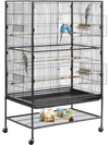 VEVOR Bird Cage, 31.5 x 20.5 x 52 inch, Flat Top, Wrought Iron Bird Flight Cage with Perches, Slide-Out Tray and Plastic Feeders, Casters, for Parrot, Blue Tit, Cockatiel, Canary, and Monk Parakeet