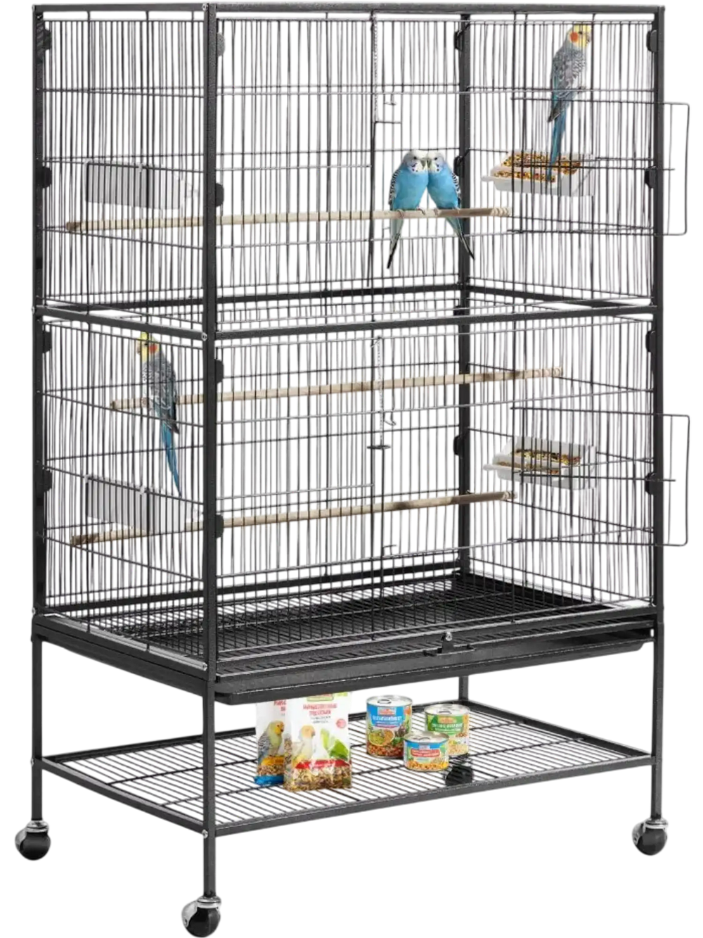 VEVOR Bird Cage, 31.5 x 20.5 x 52 inch, Flat Top, Wrought Iron Bird Flight Cage with Perches, Slide-Out Tray and Plastic Feeders, Casters, for Parrot, Blue Tit, Cockatiel, Canary, and Monk Parakeet
