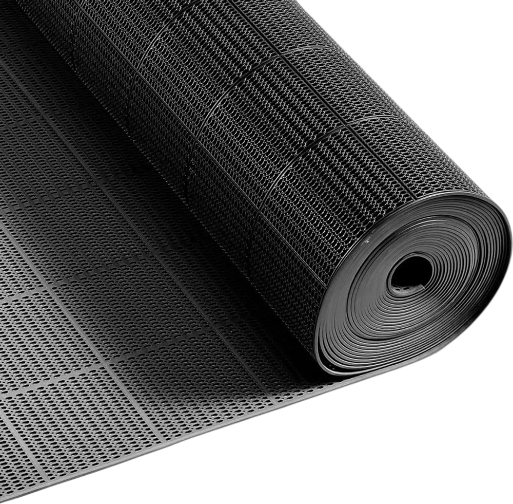 VEVOR Drainage Mat, 3 x 50 ft, PVC Non Slip Commercial Floor Mat, Wet Area Water Drain Splash Matting Hollow Doormat Roll, for Outdoor Indoor Restaurant Swimming Pool Patio Bathroom Washroom, Black
