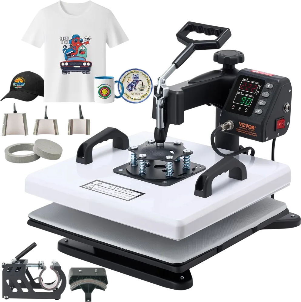 Vevor Heat Press 8-in-1 Kit 15 x 15 in. 360° Swing Away with Mug Plate Hat Press New