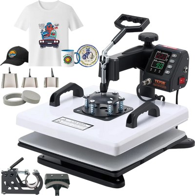 Vevor Heat Press 8-in-1 Kit 15 x 15 in. 360° Swing Away with Mug Plate Hat Press New