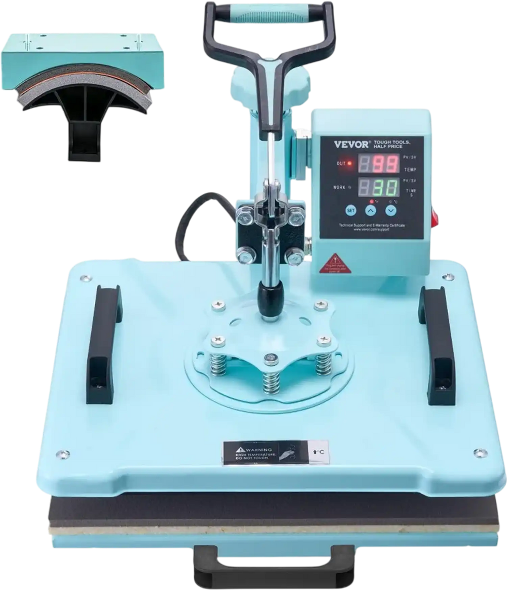 VEVOR Heat Press Machine, 12 x 15 inch, 2 in 1 Heat Transfer Machine with Hat Press, 360° Swing Away T-Shirt Pressing Machine, Digital Precise Control, Fast Even Heating for T-Shirts/Hats/Caps, Green