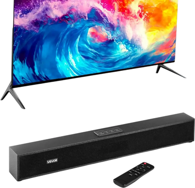 VEVOR Sound Bar for Smart TV, 2.0 Channel, 24-Inch Compact Soundbar TV Speakers for Projector, Bluetooth AUX Connection, Remote Control, Easy Setup, 80W Surround Sound System for PC Home Theater Audio