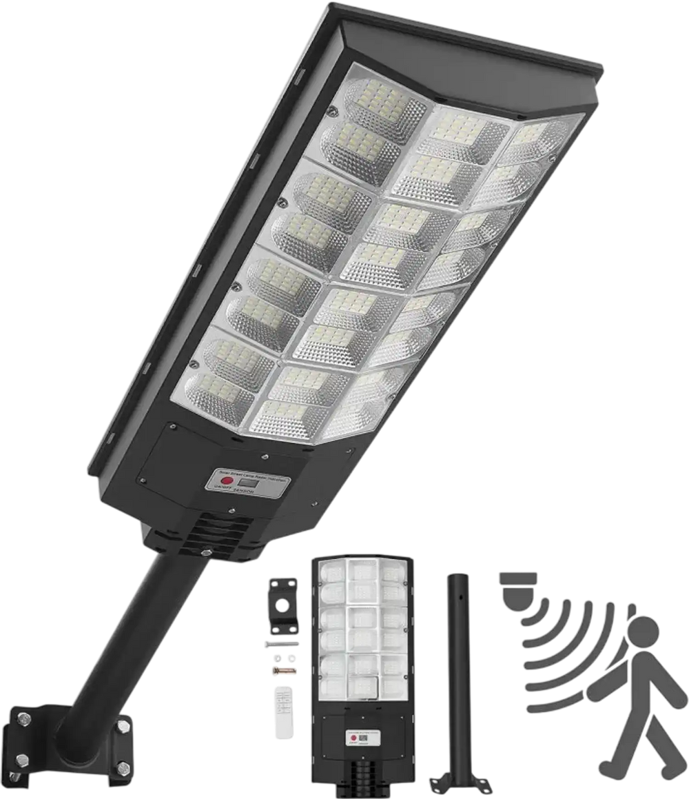 VEVOR 8000W Solar Street Light Outdoor, 450000LM, Commercial Parking Lot Light Dusk to Dawn, LED Flood Security Lamp with Motion Sensor, IP65 Waterproof Outdoor Lighting, for Driveway Yard, 1 Pack