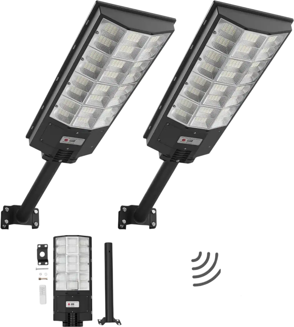 VEVOR 8000W Solar Street Lights Outdoor, 450000LM, Commercial Parking Lot Lights Dusk to Dawn, LED Flood Security Lamp with Motion Sensor, IP67 Waterproof Outdoor Lighting, for Driveway Yard, 2 Pack