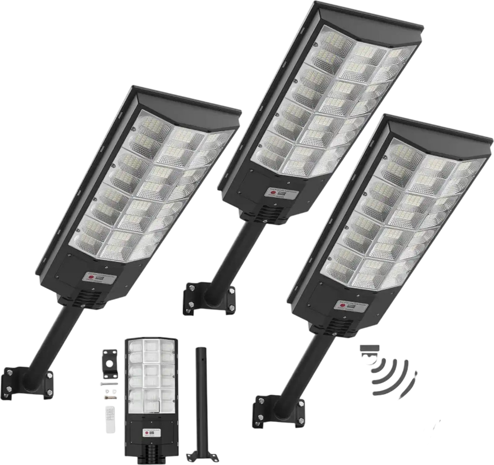 VEVOR 8000W Solar Street Lights Outdoor, 450000LM, Commercial Parking Lot Lights Dusk to Dawn, LED Flood Security Lamp with Motion Sensor, IP65 Waterproof Outdoor Lighting, for Driveway Yard, 3 Pack