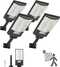 VEVOR 4 Pack 500W Solar Street Lights Outdoor, 50000LM, Commercial Parking Lot Lights Dusk to Dawn, LED Flood Security Lamp with Motion Sensor, IP65 Waterproof Outdoor Lighting, for Driveway Yard