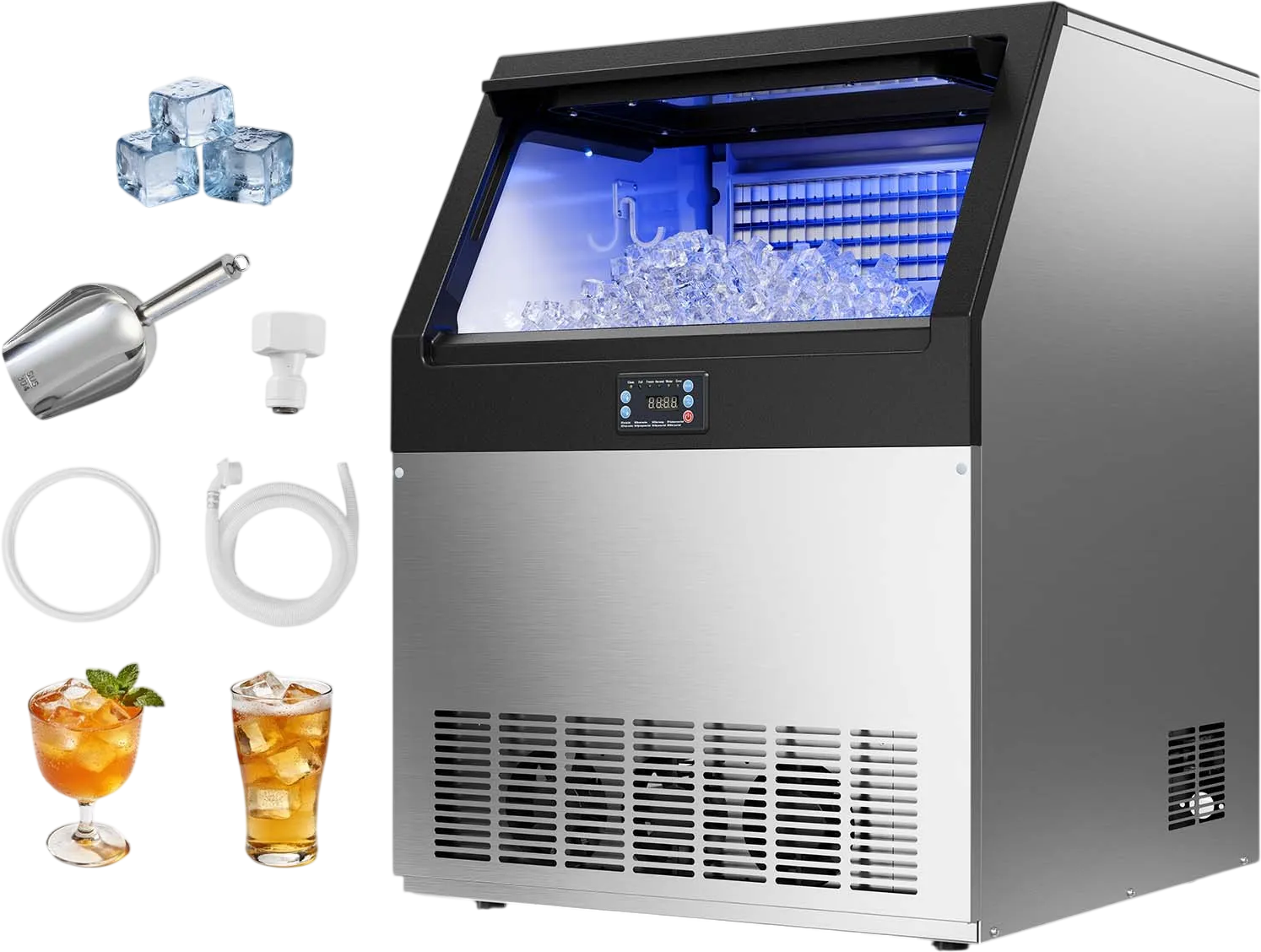 Vevor Commercial Ice Maker 360 lbs/24h with 85 lbs Storage LED Display Self-Cleaning New