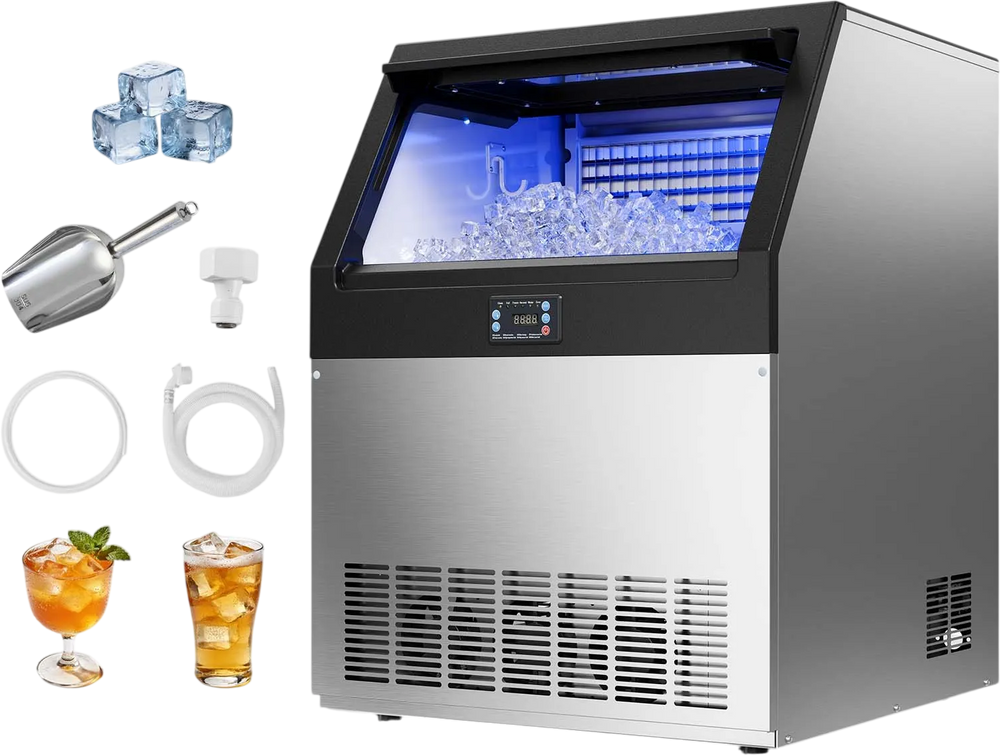 VEVOR Commercial Ice Maker Machine, 360 lbs/24h with 85 lbs Storage Capacity, Built-in/Freestanding/Under Counter, Stainless Steel Ice Maker with LED Display & Self-Cleaning, for Home Bar Restaurant