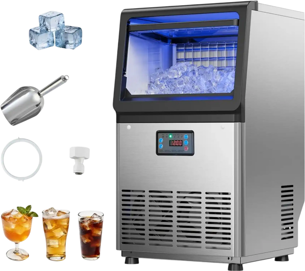 VEVOR Commercial Ice Maker Machine, 80 lbs/24h with 13 lbs Storage Capacity, Countertop/Freestanding/Under Counter, Stainless Steel Ice Maker with LED Display & Self-Cleaning, for Home Bar Restaurant