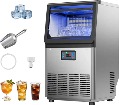 VEVOR Commercial Ice Maker Machine, 80 lbs/24h with 13 lbs Storage Capacity, Countertop/Freestanding/Under Counter, Stainless Steel Ice Maker with LED Display & Self-Cleaning, for Home Bar Restaurant