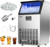VEVOR Commercial Ice Maker Machine, 100 lbs/24h with 26 lbs Storage Capacity, Built-in/Freestanding/Under Counter, Stainless Steel Ice Maker with LED Display & Self-Cleaning, for Home Bar Restaurant