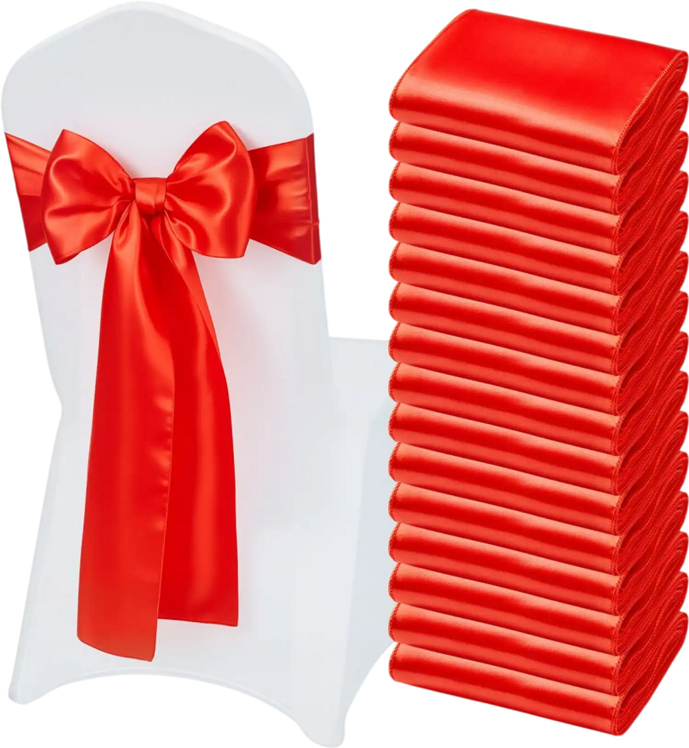 VEVOR Satin Chair Sashes Bows, 50PCS Chair Ribbon Ties Back Sash, 7 x 108 inch, Red Wedding Reception Decoration, for Wedding Ceremony Baby Shower Party Events Banquet Chair Cover Decoration