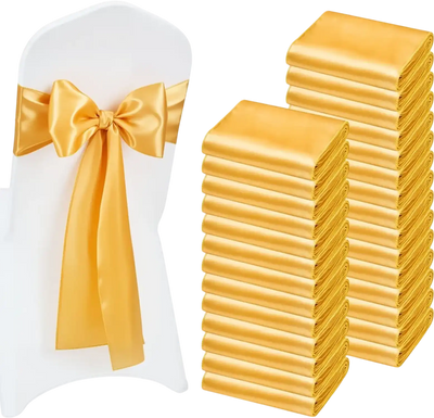VEVOR Satin Chair Sashes Bows, 100PCS Chair Ribbon Ties Back Sash, 7 x 108 inch, Gold Wedding Reception Decoration, for Wedding Ceremony Baby Shower Party Events Banquet Chair Cover Decoration