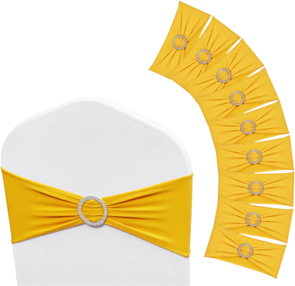 VEVOR Stretch Spandex Chair Sashes, Chair Slipcover and Stretch Chair Sash with Round Buckle, Elastic Chair Bands, Fitting Wedding, Holiday, Banquet, Party Chair Decoration (50 PCS Golden Yellow)
