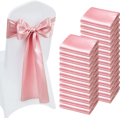 VEVOR Satin Chair Sashes Bows, 100PCS Chair Ribbon Ties Back Sash, 7 x 108 inch, Rose Gold Wedding Reception Decoration, for Wedding Ceremony Baby Shower Party Events Banquet Chair Cover Decoration