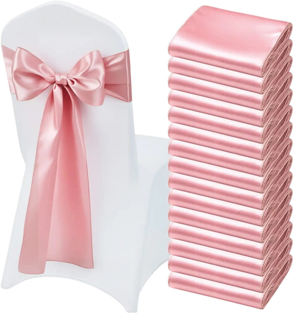 VEVOR Satin Chair Sashes Bows, 50PCS Chair Ribbon Ties Back Sash, 7 x 108 inch, Rose Gold Wedding Reception Decoration, for Wedding Ceremony Baby Shower Party Events Banquet Chair Cover Decoration
