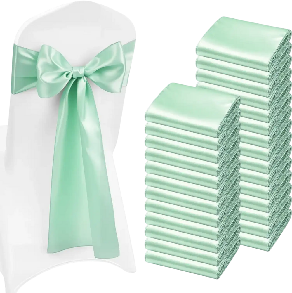 VEVOR Satin Chair Sashes Bows, 100PCS Chair Ribbon Ties Back Sash, 7 x 108 inch, Light Green Wedding Reception Decoration, for Wedding Ceremony Baby Shower Party Events Banquet Chair Cover Decoration
