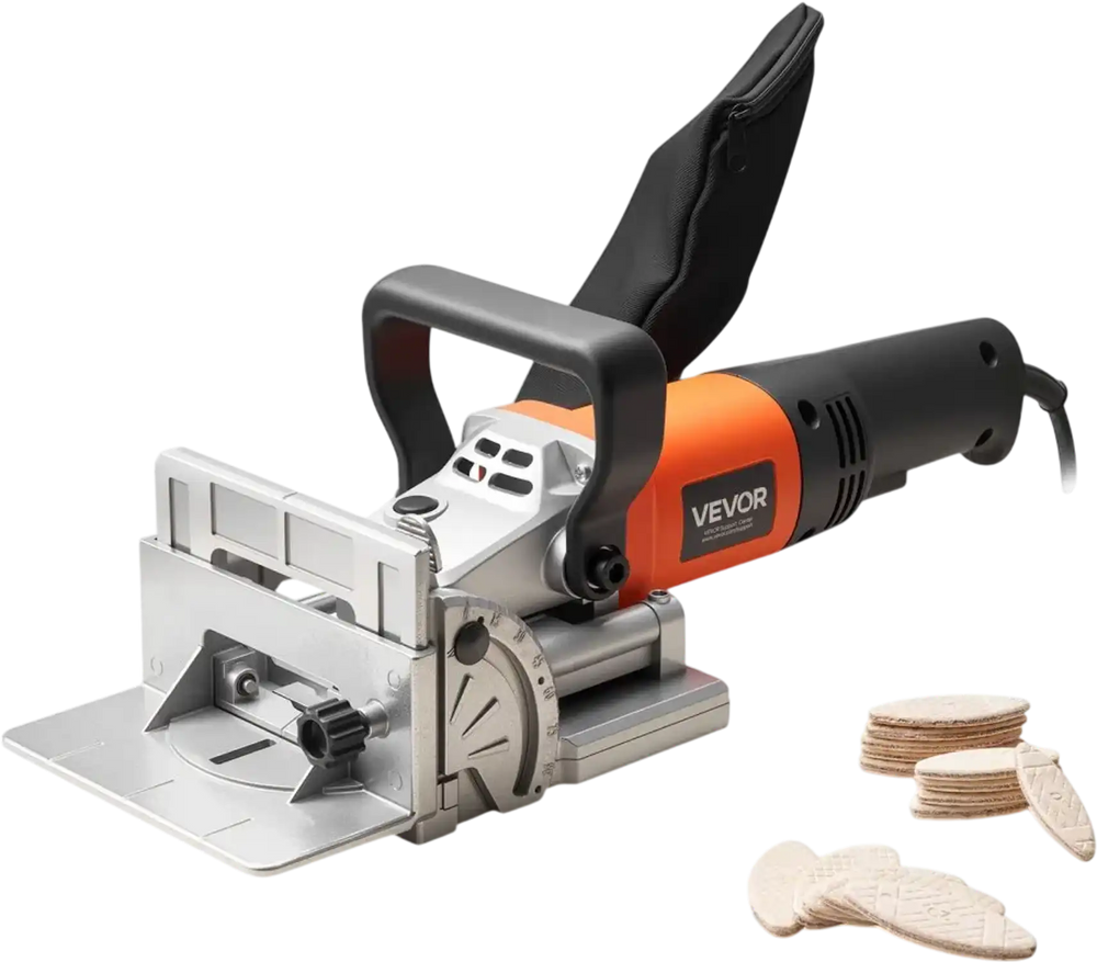 VEVOR Biscuit Plate Joiner, 5.9A, Plate Joiner Tool Kit with 11,600 RPM 760W Motor, 45-Degree Locating Notch, Carbide Tipped Blade, Wood Biscuits, Dust Bag, Adjustable Angle & Depth, for Woodworking