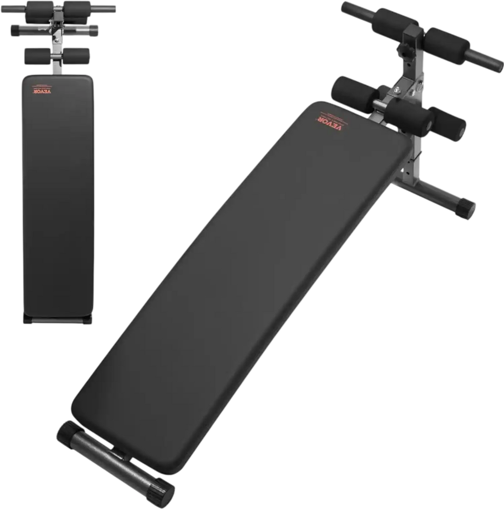 VEVOR Sit Up Bench, Folding Curved Decline Ab Bench, with 5 Adjustable Height Settings, Heavy-Duty Steel, Non-Slip Design, 500 Lbs Capacity for Home Gym Workouts, Strength Training, Full Body Muscles